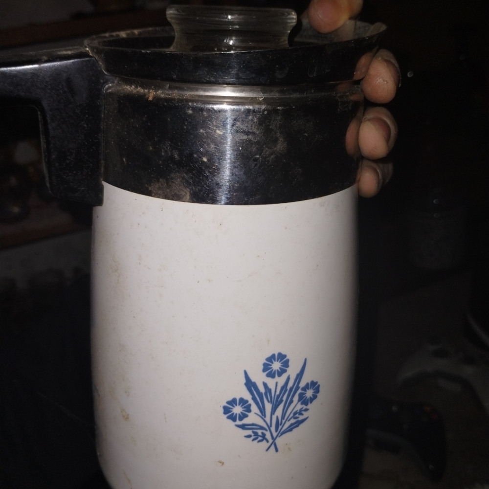 CorningWare white and blue accent coffee kettle